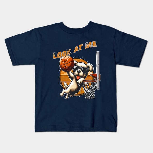 funny dog basketball Slam Dunked sport boys men kids Kids T-Shirt by WOLVES STORE